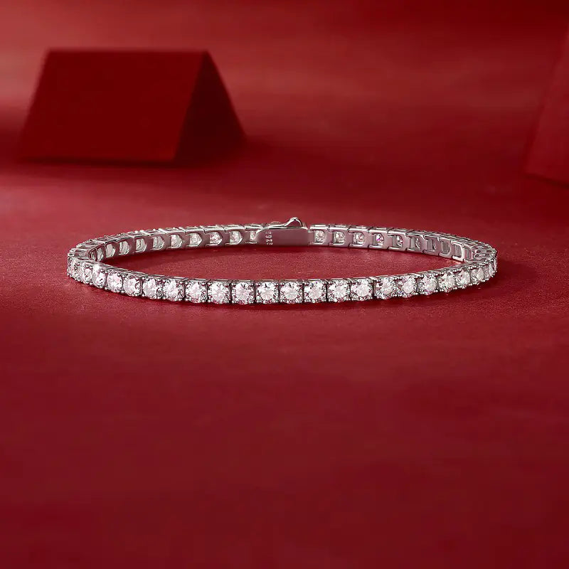 "925 Silver Moissanite Bracelet – Dazzling Tennis Design for Women"