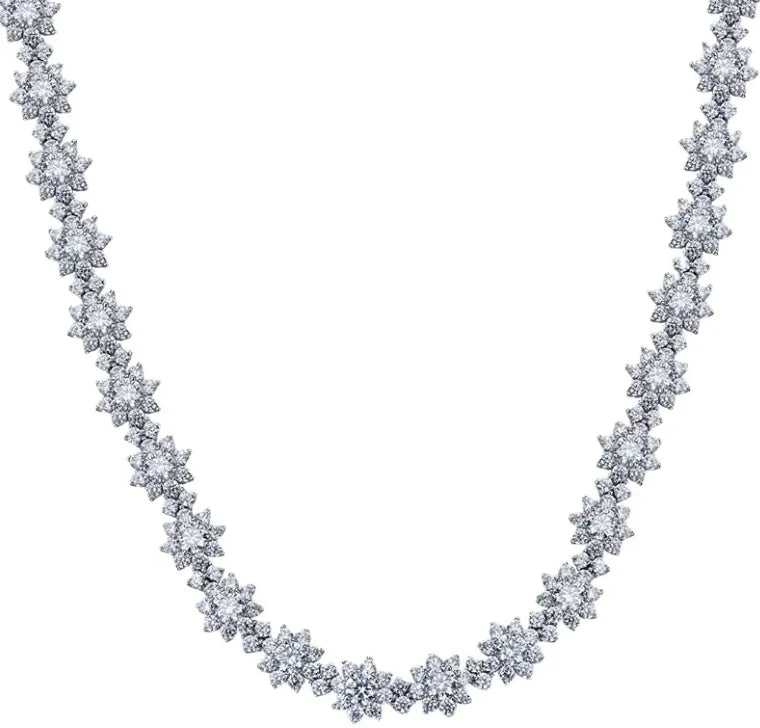 "Diamond-Treated Crown Flower Necklace – Sophisticated Sterling Silver Jewelry"