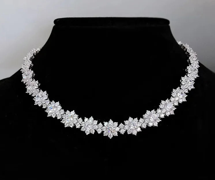 "Diamond-Treated Crown Flower Necklace – Sophisticated Sterling Silver Jewelry"