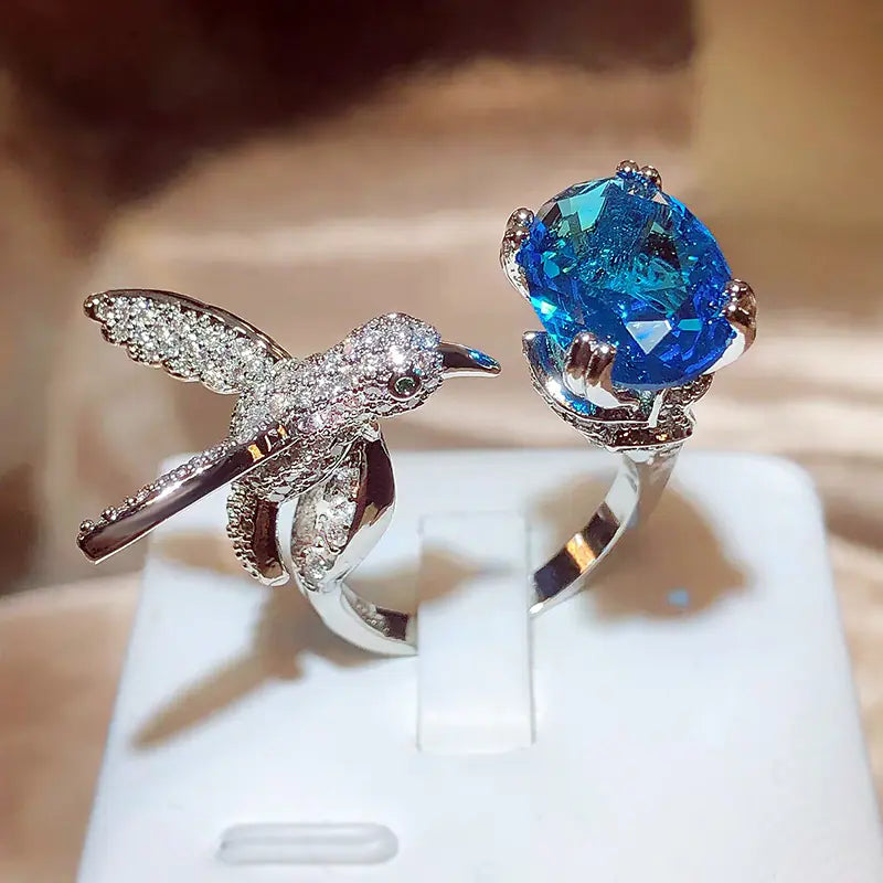 Celestial Hummingbird Gemstone Ring – Adjustable | Symbol of Grace & Freedom