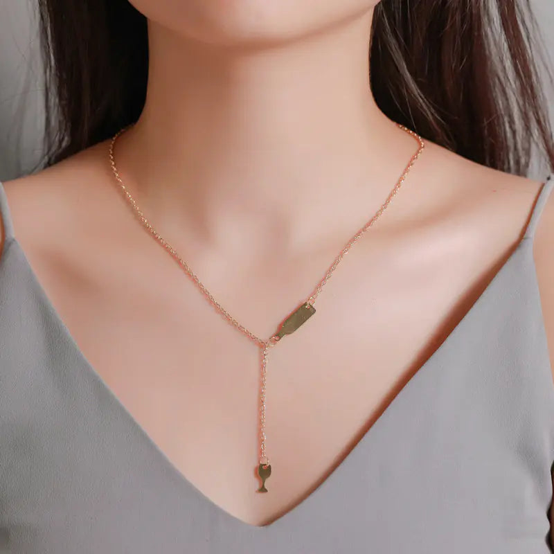 "Stainless Steel Wine Bottle Necklace – Stylish Accessory for Women"