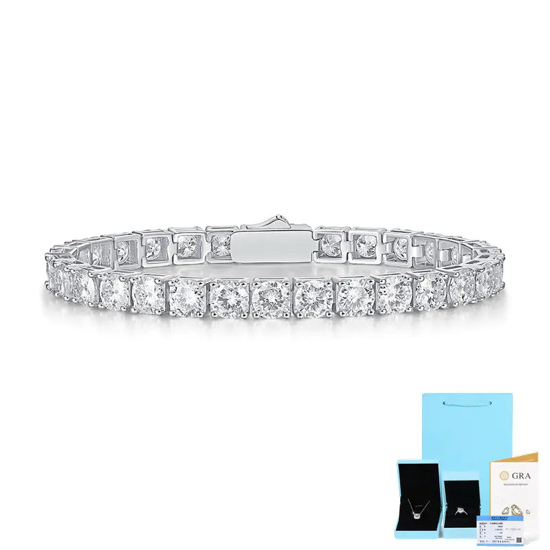 "925 Silver Moissanite Bracelet – Dazzling Tennis Design for Women"