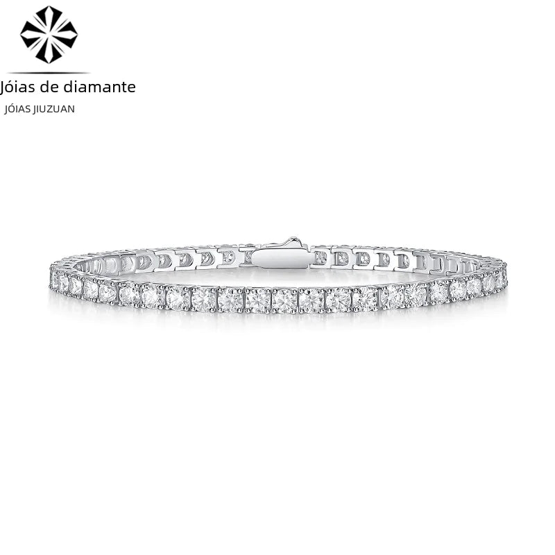 "925 Silver Moissanite Bracelet – Dazzling Tennis Design for Women"