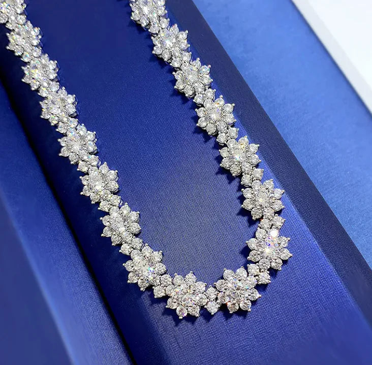 "Diamond-Treated Crown Flower Necklace – Sophisticated Sterling Silver Jewelry"