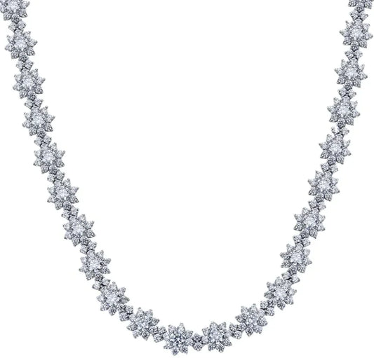 "Diamond-Treated Crown Flower Necklace – Sophisticated Sterling Silver Jewelry"