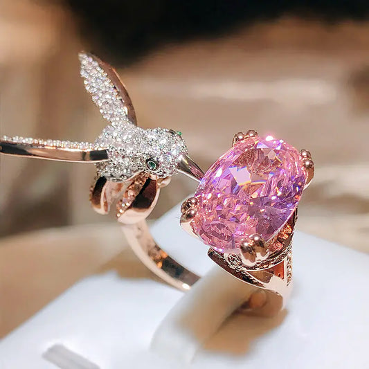 Celestial Hummingbird Gemstone Ring – Adjustable | Symbol of Grace & Freedom