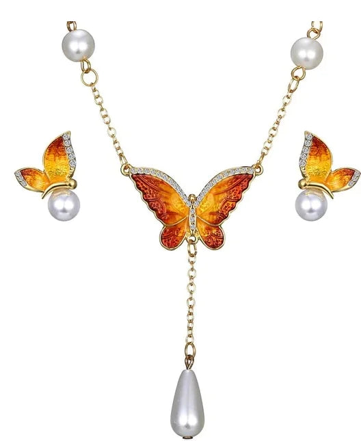 "Luxury Butterfly Pearl Necklace & Earring Set – Graceful & Chic"